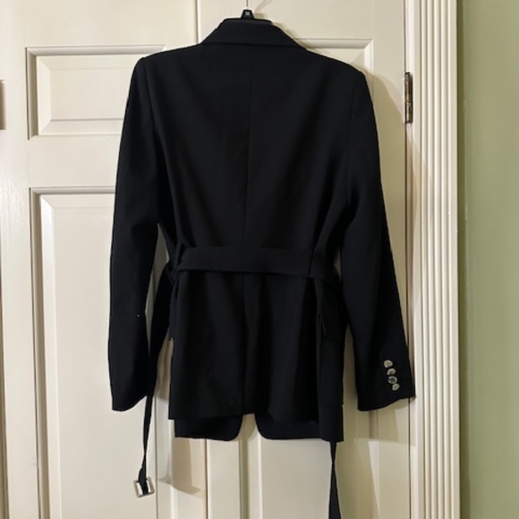 Calvin Klein Lux Stretch Peak Lapel Long Sleeve One Button Front Belted Jacket, - Picture 6 of 6
